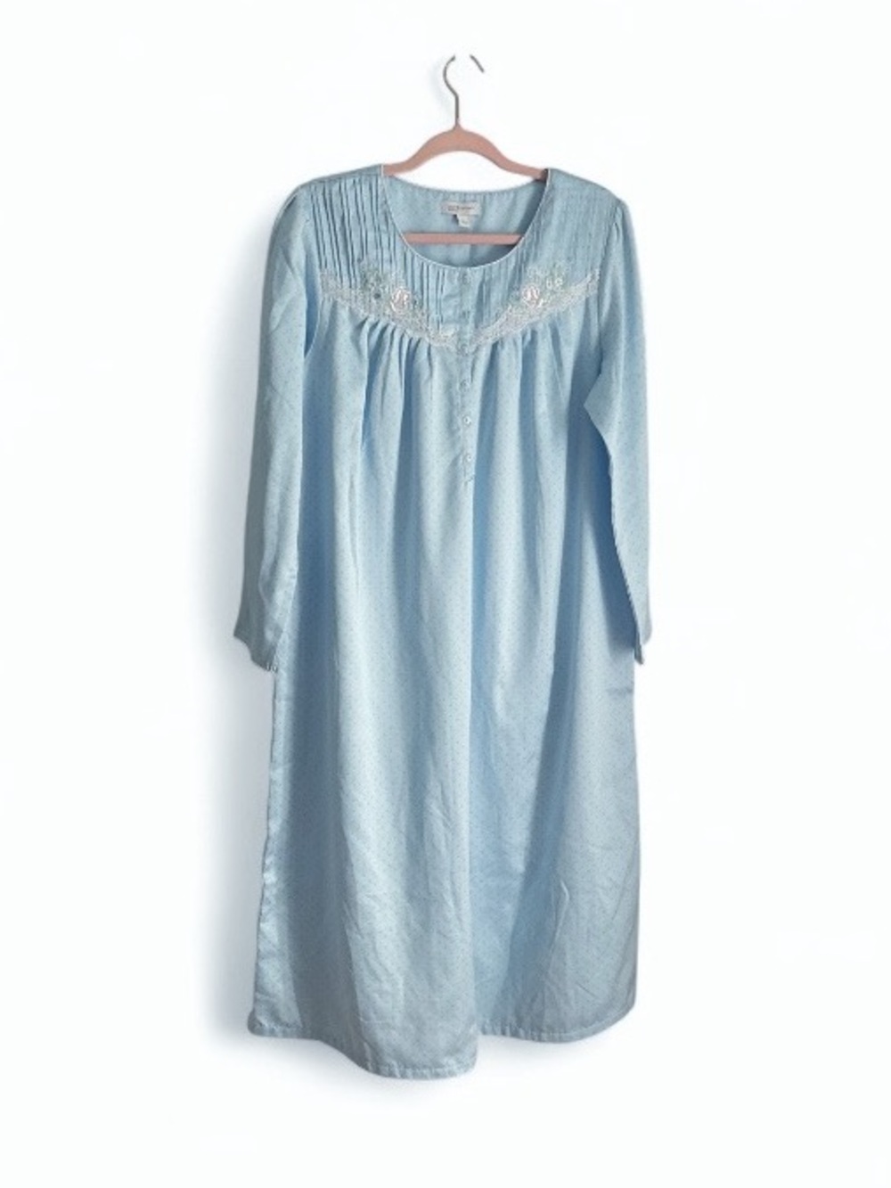 Light Blue Long Sleeve Nightgown with Embroidered Yoke Retro Style Victorian